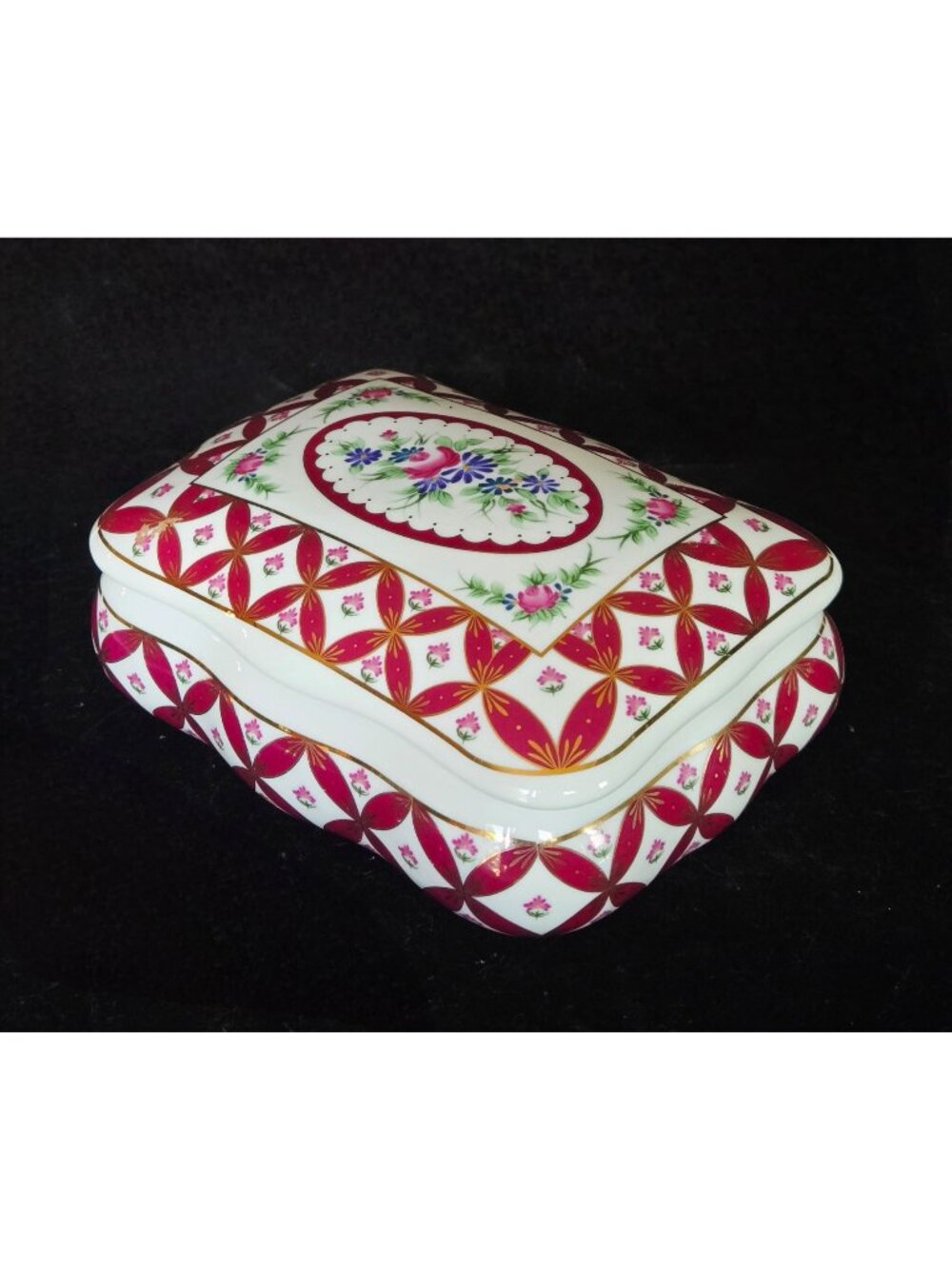 Vintage Coats & Clark Porcelain Trinket Box Limited Edition 2003 Design Red & Go